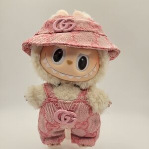 Pink GG Designer Inspired Pattern Doll Outfit with Hat. No Doll Included.